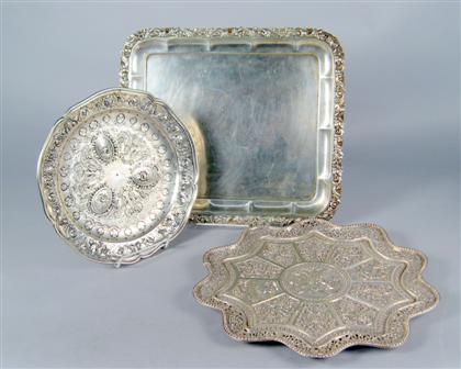 Appraisal: Three Continental silver trays Comprising a Hungarian tray quality of