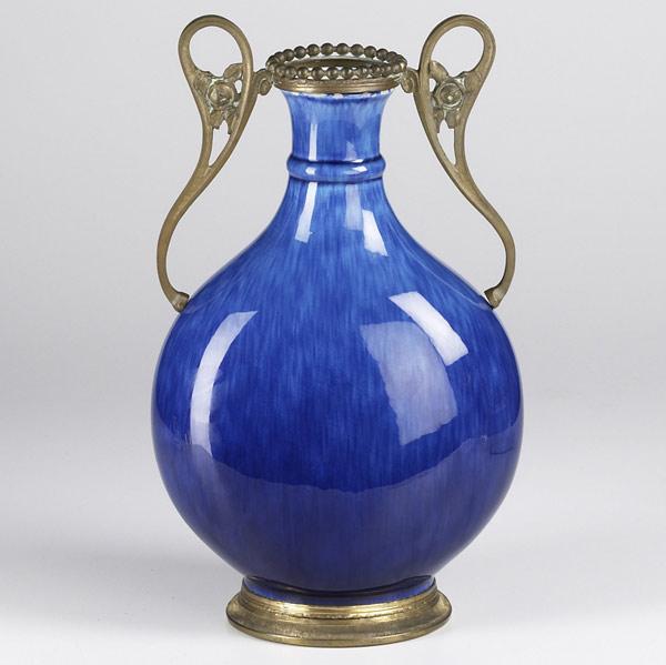 Appraisal: PAUL MILET FOR SEVRES Flask shaped vase with mottles blue