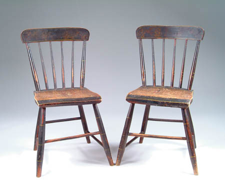 Appraisal: PAIR OF MAINE GRAIN PAINTED DECORATED SIDE CHAIRS These rod