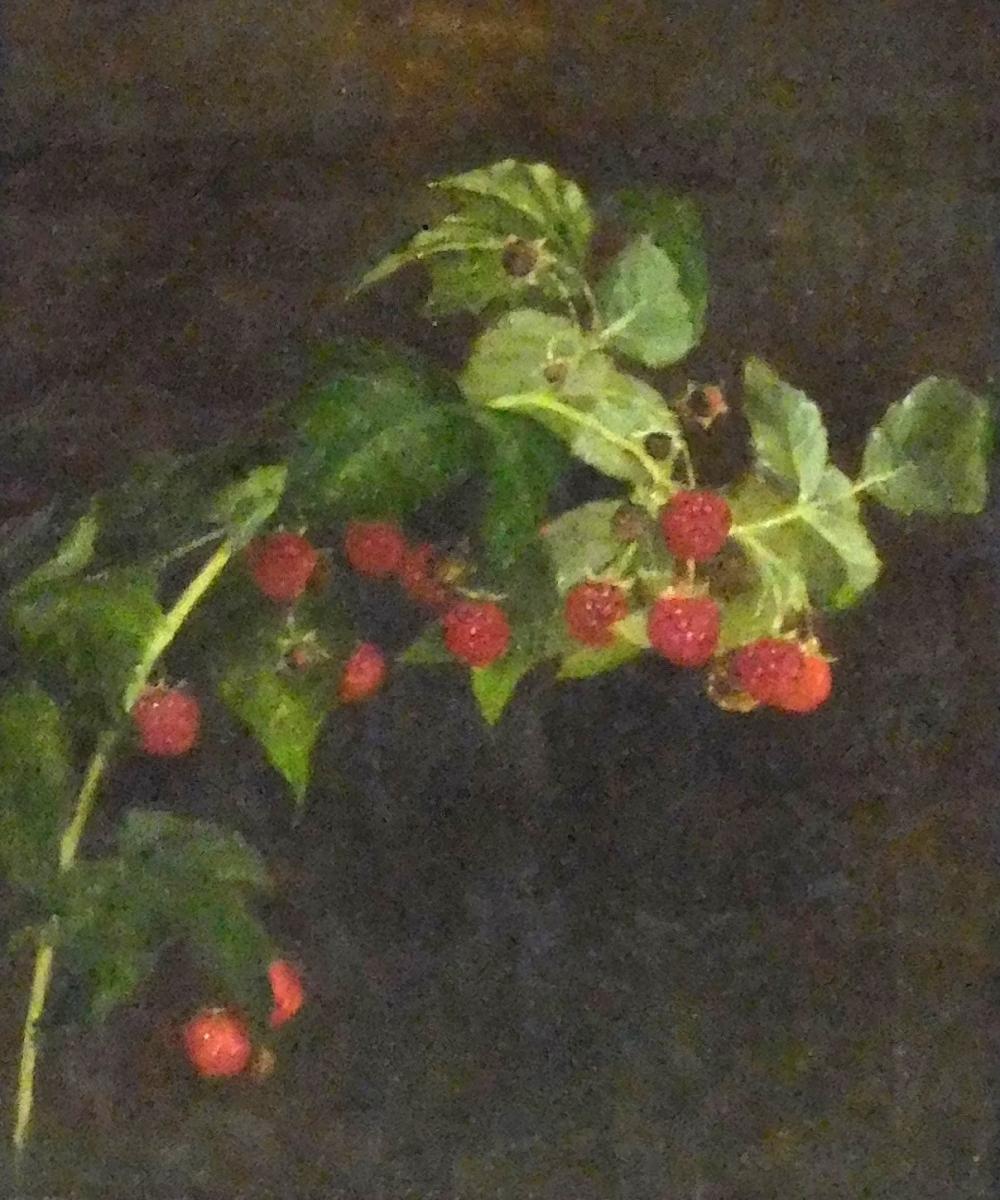 Appraisal: Burr Sisters Raspberries oil on canvas laid on board red