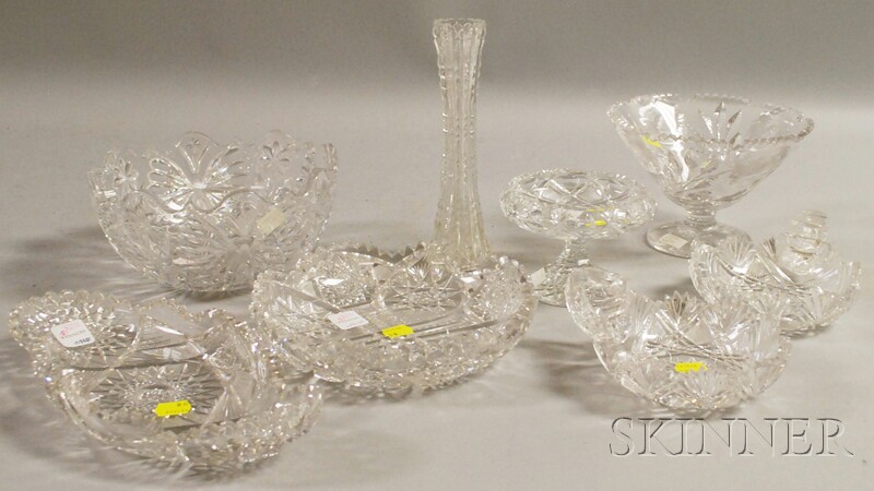 Appraisal: Eight Colorless Cut Glass Table Items a footed bowl a