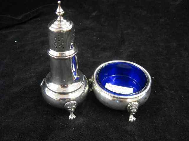 Appraisal: Sterling Silver Salt Cellar Pepper Shaker cobalt liner in open