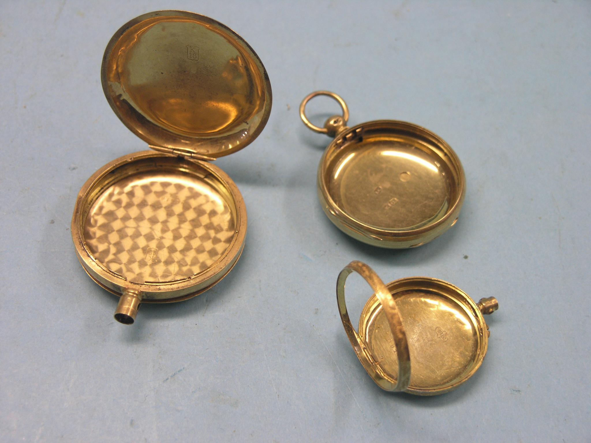 Appraisal: Three ct gold pocket watch cases grams total