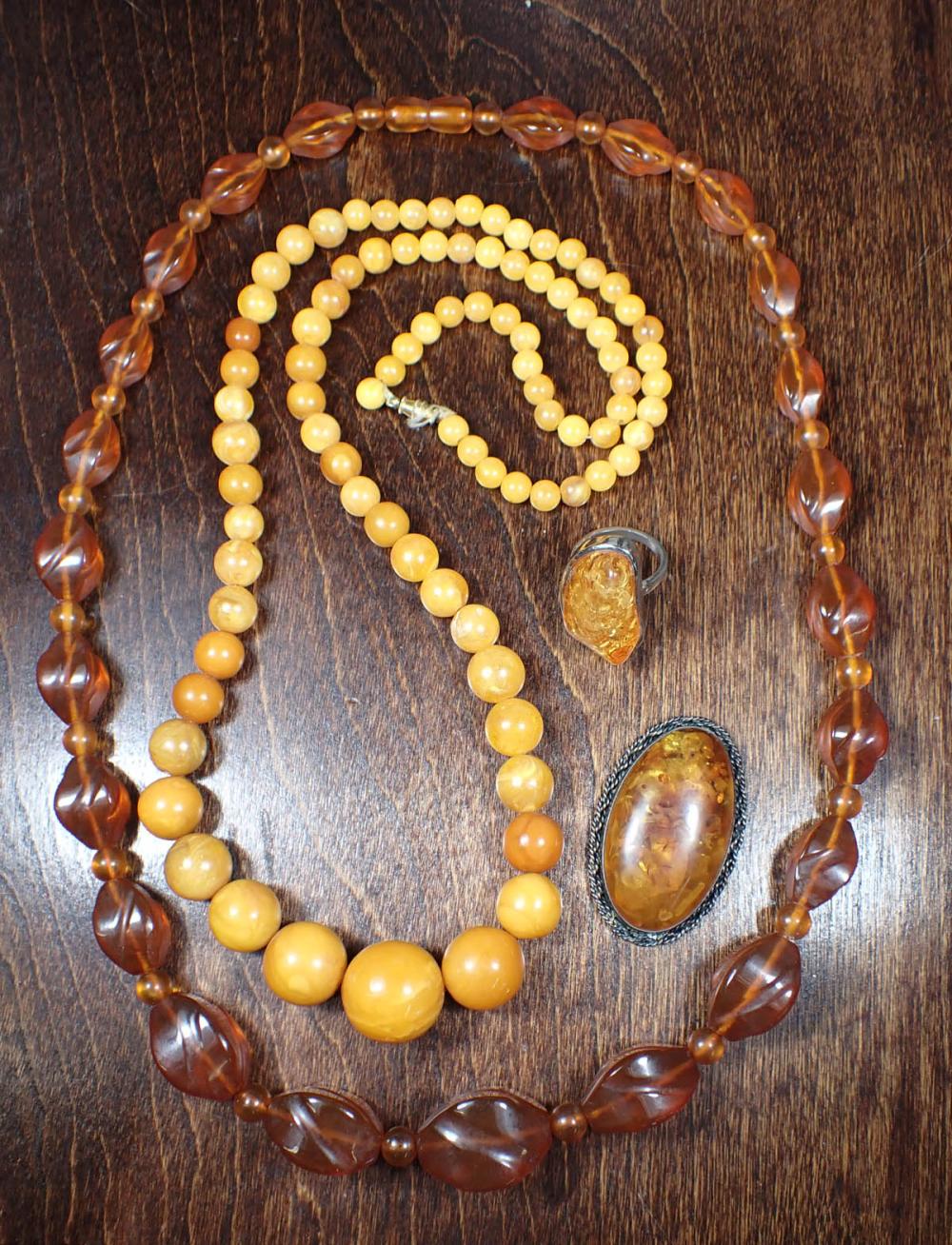 Appraisal: FOUR ARTICLES OF BALTIC AMBER JEWELRY - necklace with butterscotch