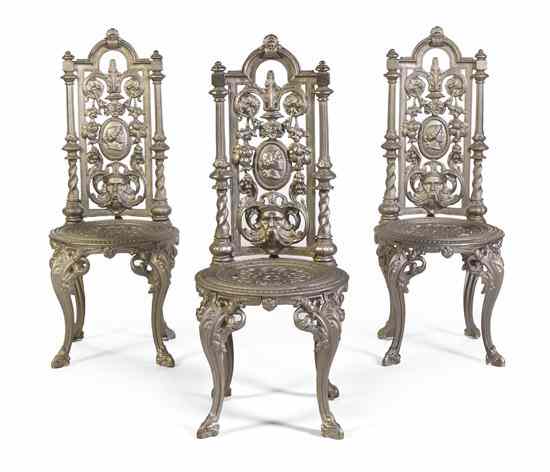 Appraisal: A Set of Three Victorian Cast Iron Side Chairs each