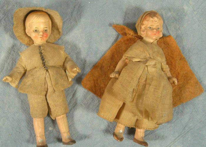 Appraisal: Two Miniature Dollhouse Bisque Dolls inches tall all bisque strung