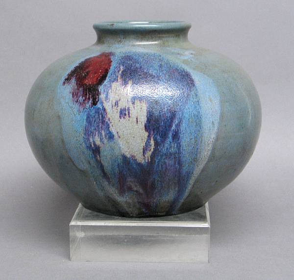 Appraisal: A blue transmutation glazed porcelain jar Of compressed globular shape