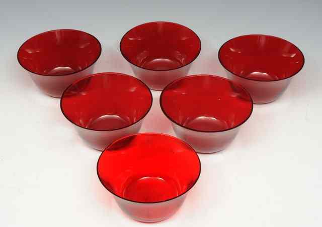 Appraisal: SIX RUBY GLASS FINGER BOWLS diameter