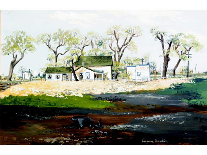 Appraisal: EUGENE KARLIN AMERICAN B Rural landscape with restaurant gouache on