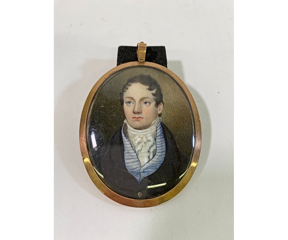 Appraisal: American Miniature American miniature oval portrait of a young blue