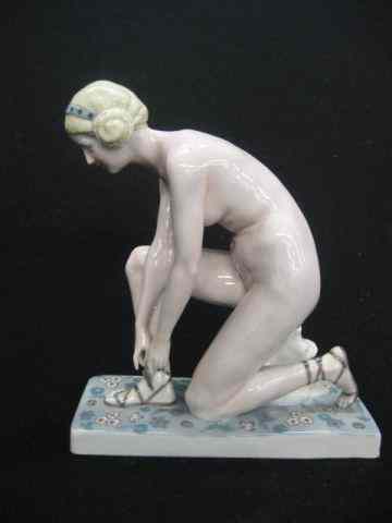 Appraisal: Early Goebel Porcelain Figurine of a Nudelady at rest retying