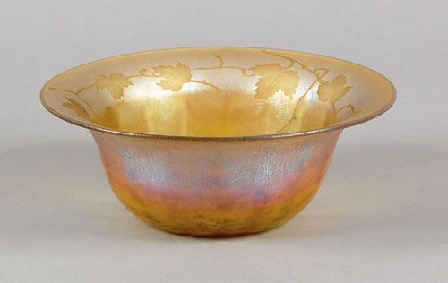 Appraisal: Tiffany favrile glass bowl the interior decorated with bands of