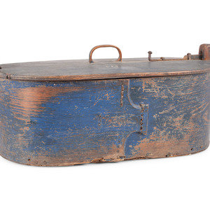 Appraisal: A Country Blue Painted Bentwood Locking Cover Bride's Box carved