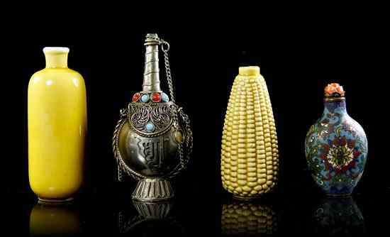 Appraisal: A Collection of Four Snuff Bottles comprising a porcelain corn