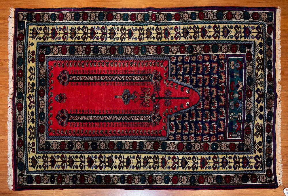 Appraisal: Turkish Taspinar Prayer Rug x hand knotted wool foundation Condition