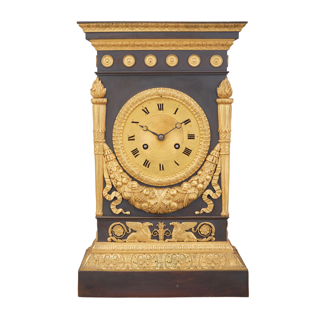 Appraisal: Empire Style Gilt and Patinated-Bronze Mantel Clock th Century The