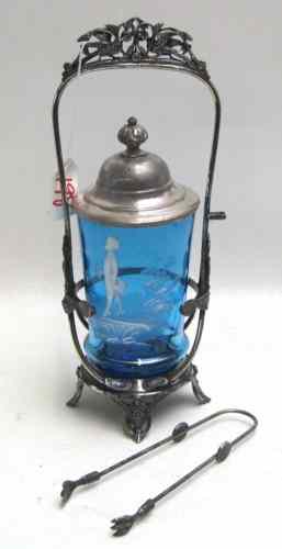 Appraisal: 'MARY GREGORY'' VICTORIAN SILVER PLATED PICKLE CASTOR blue glass with