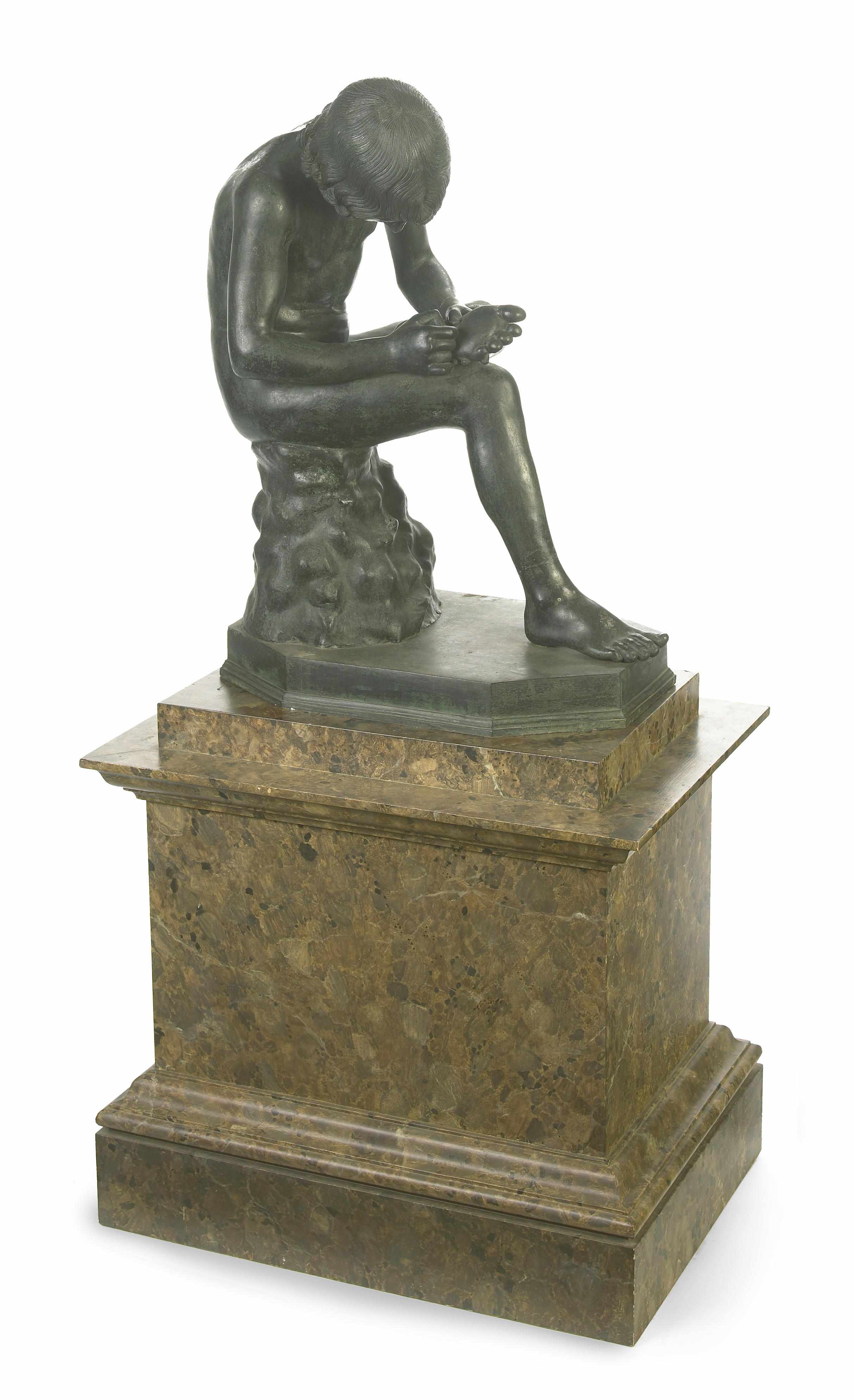 Appraisal: A large Italian patinated bronze figure of Spinario after the