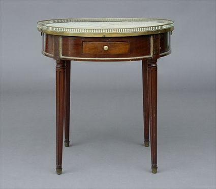 Appraisal: LOUIS XVI BOUILLOTTE TABLE The galleried marble top above a