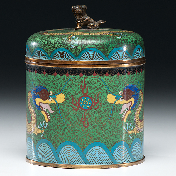 Appraisal: Chinese early th century A lidded cylindrical cloisonne jar decorated