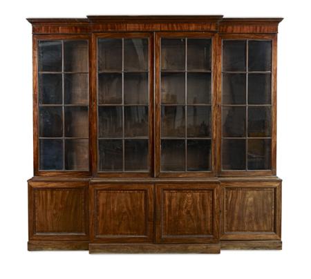 Appraisal: LATE GEORGE III MAHOGANY BREAKFRONT LIBRARY BOOKCASE CIRCA the moulded