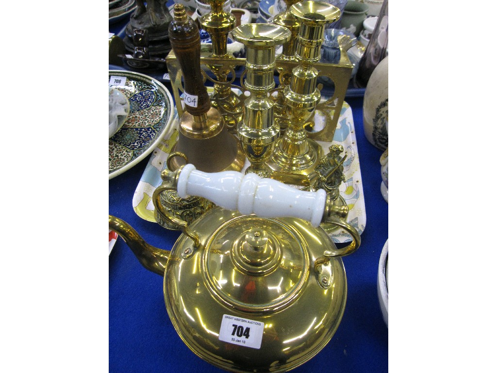 Appraisal: Lot comprising brass kettle and a tray lot to include