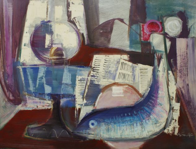 Appraisal: Herbert Kemble - Still Life with Lamp and Fish oil