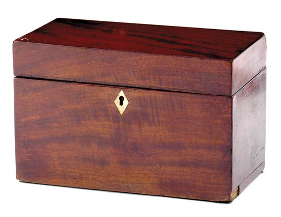 Appraisal: English mahogany double tea caddy circa hinged lid opening to