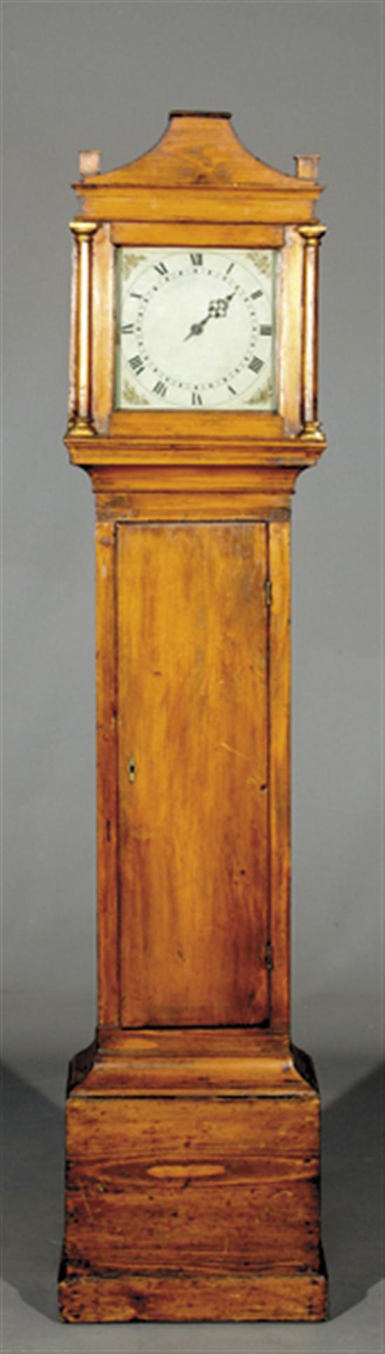 Appraisal: English pine tall case clock early th centurysloped cornice with