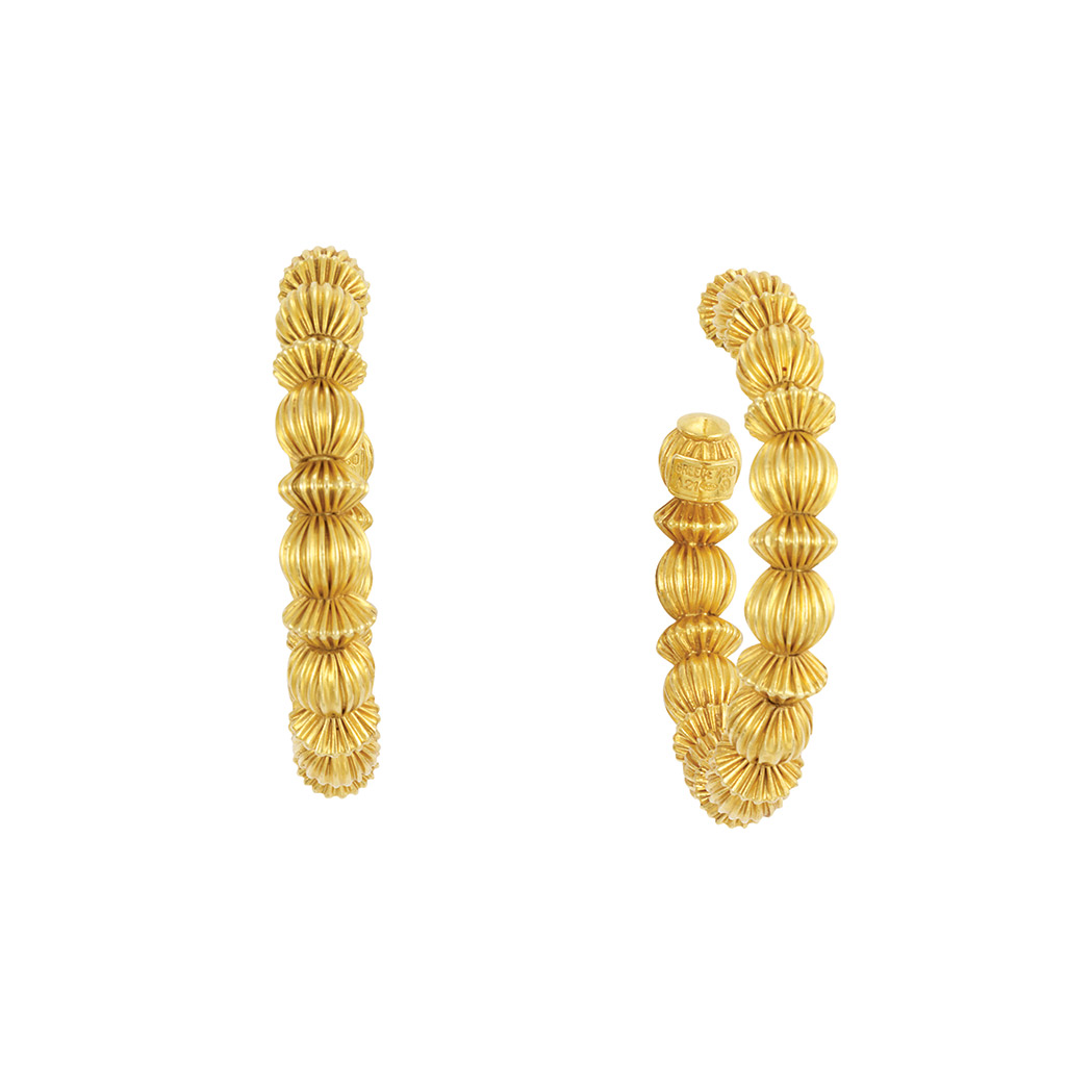 Appraisal: Pair of Gold Hoop Earrings Ilias Lalaounis kt the ribbed