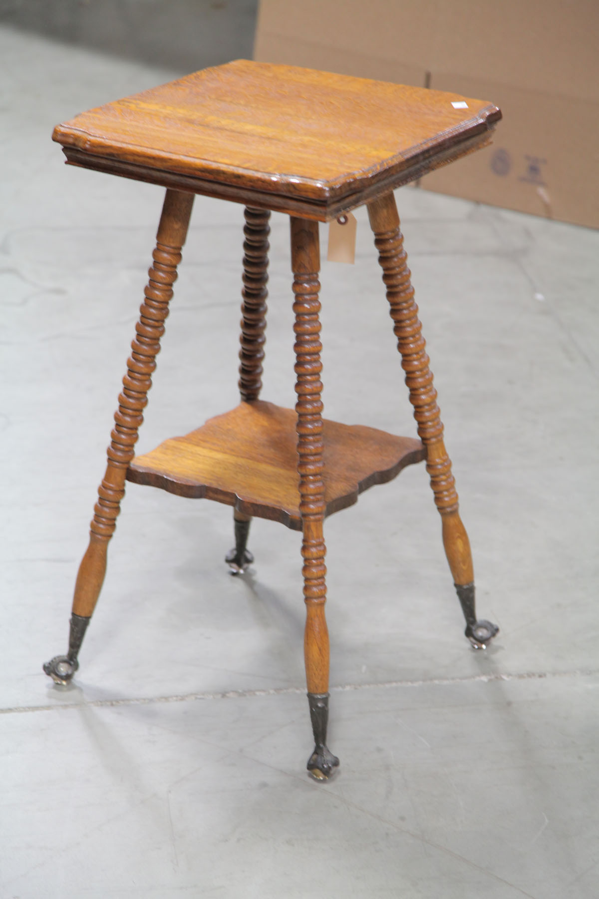 Appraisal: LAMP TABLE American mid th century Oak table with square