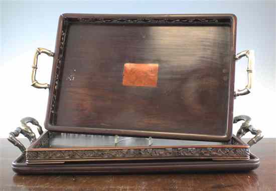 Appraisal: Two Chinese Zitan rectangular tea trays early th century both