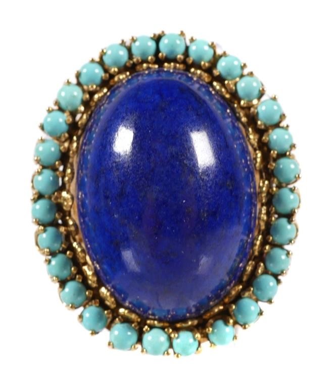 Appraisal: K yellow gold ring with lapis and turquoise Size Approx