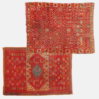 Appraisal: Moroccan carpets Moroccan carpets mid th c both with bright