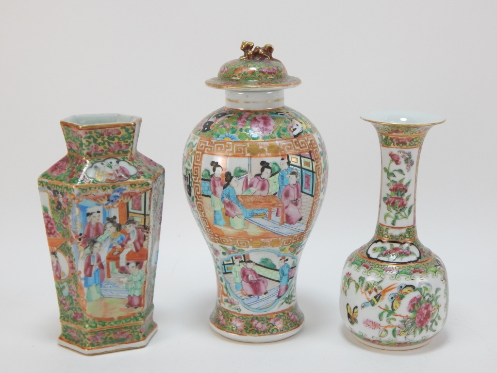 Appraisal: CHINESE ROSE MEDALLION VASES GROUP China th CenturyIncludes on covered