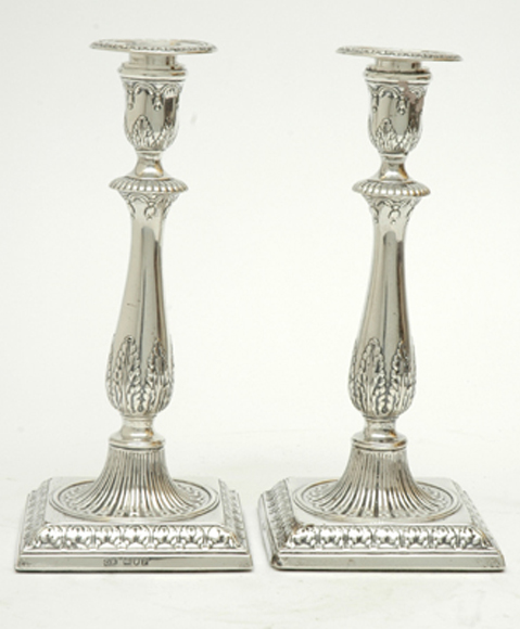 Appraisal: A PAIR OF GEORGE V STERLING SILVER CANDLE STICKS Maker's