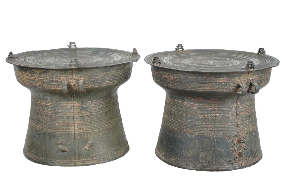 Appraisal: PAIR OF BURMESE BRONZE RAIN DRUMSCondition with uneven patination throughout