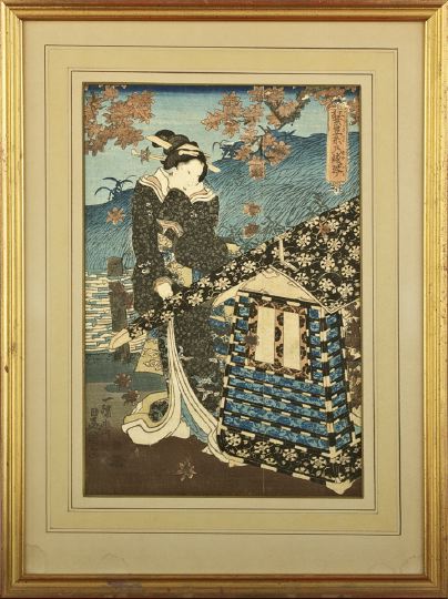 Appraisal: Good Framed Japanese Woodblock Print th century depicting a lady