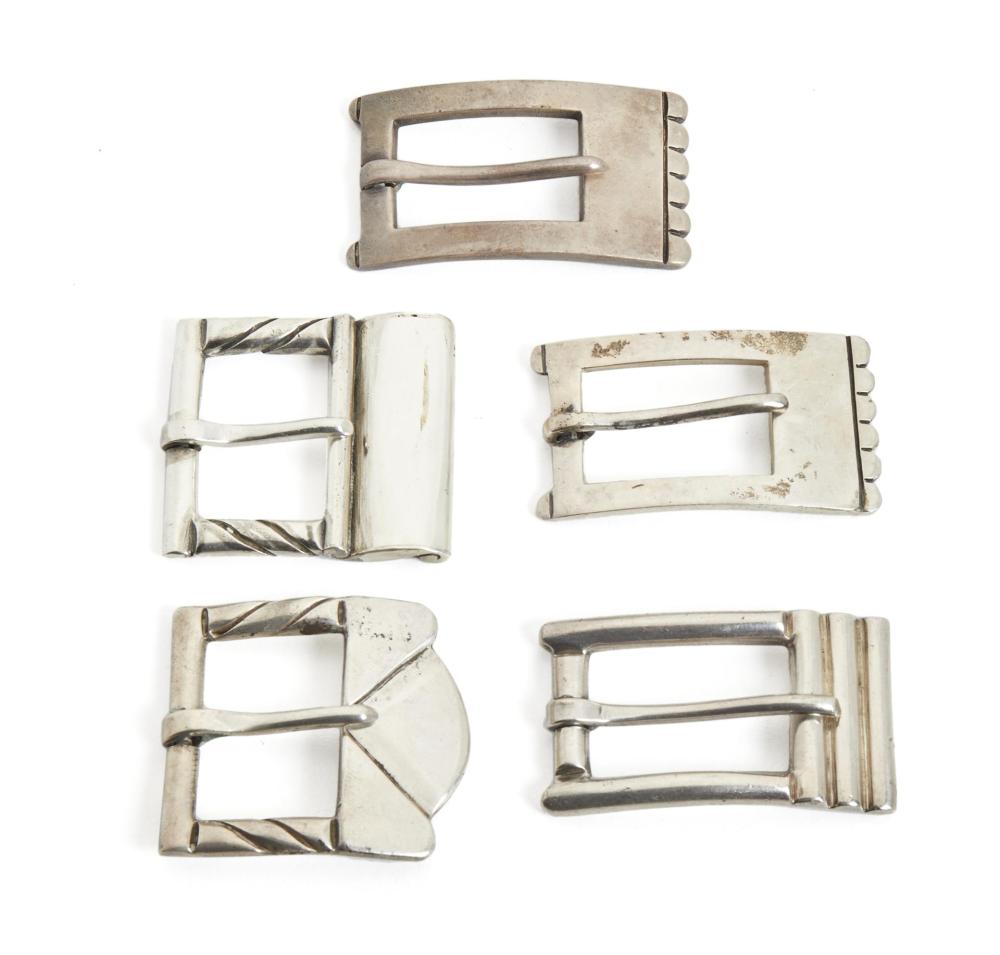 Appraisal: Five Hector Aguilar silver belt buckles - Taxco Mexico Each