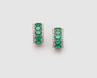 Appraisal: K Yellow Gold Emerald and Diamond Earrings K YELLOW GOLD