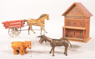 Appraisal: Four Various Toys Wooden Two Story Dollhouse Win-up Walking Bear