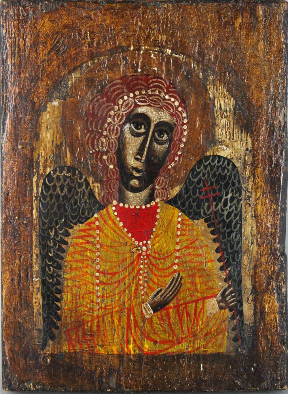 Appraisal: RUSSIAN ICON ARCHANGEL egg tempera and gold leaf on wood