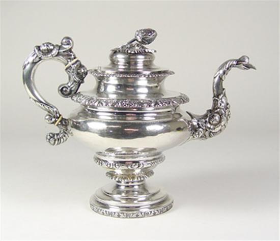 Appraisal: American Coin Silver Teapot Stamped B Gardiner Nicely executed in