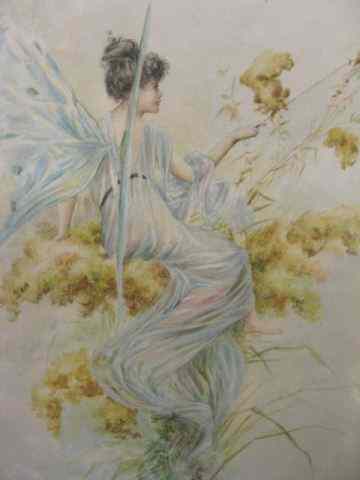 Appraisal: Art Nouveau Watercolor of Nymphat rest of flowers playing with