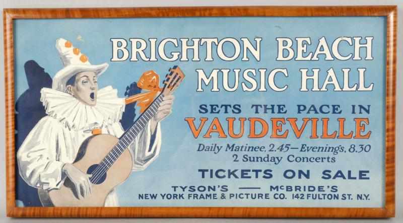 Appraisal: Brighton Beach Vaudeville Trolley Car Sign Description Circa Nicely framed