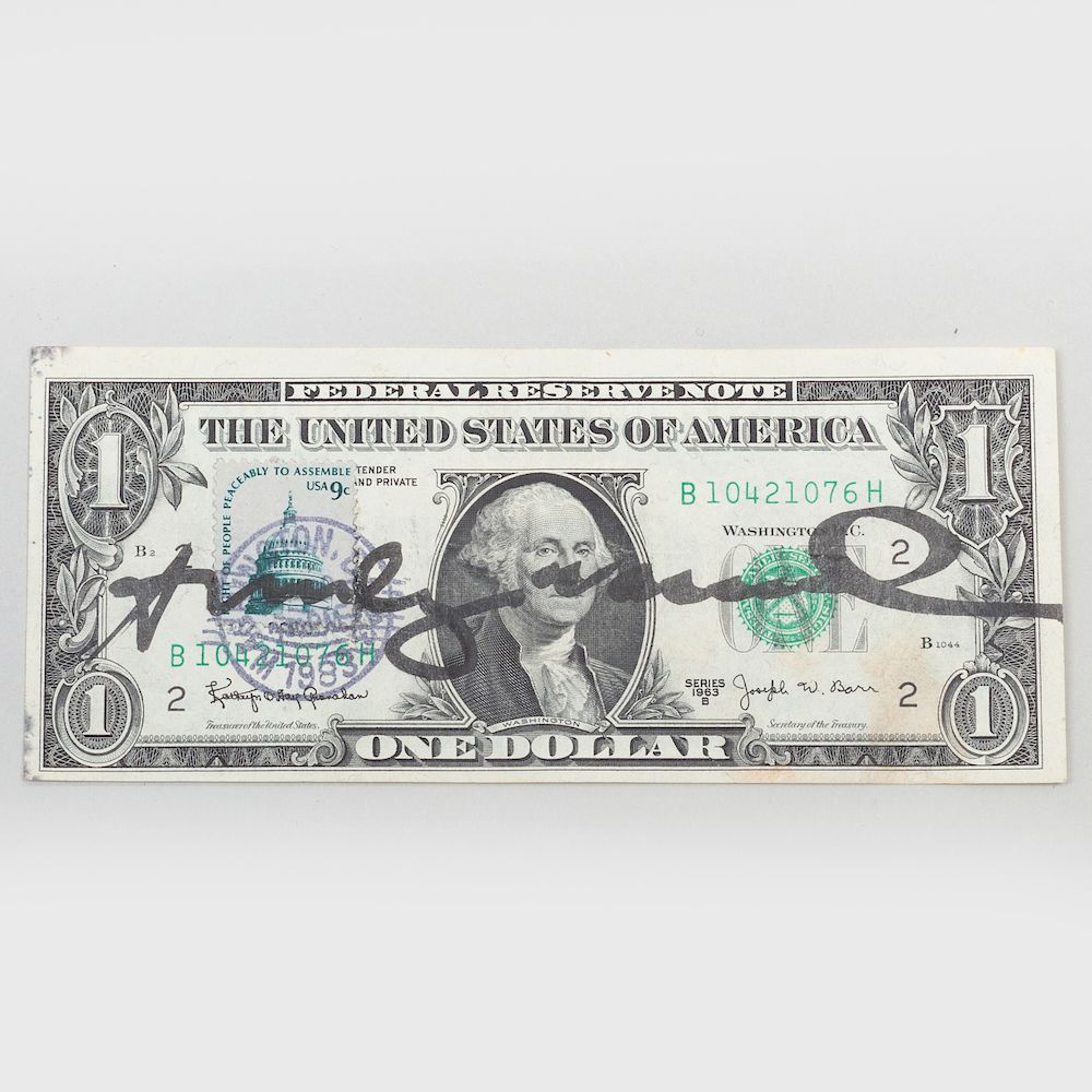 Appraisal: Andy Warhol - Dollar Bill Dollar bill with collage signed