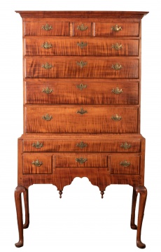 Appraisal: NEW ENGLAND QUEEN ANNE DIMINUTIVE TIGER MAPLE HIGHBOY circa -