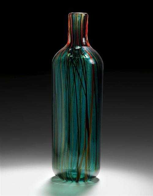 Appraisal: VENINI BOTTLE Murano circa Green and red blown glass Base