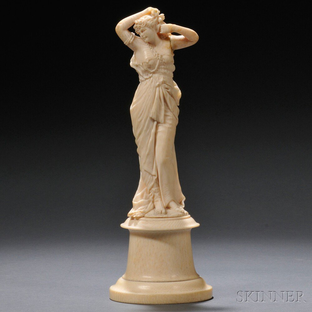 Appraisal: Carved Ivory Figure of a Maiden Continental th century the