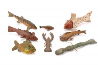 Appraisal: Collection of Folk Art Wood Carved Decoys Lures A collection